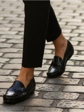 SAS Black Leather Simplify Croc Pattern Comfort Loafers Shoes Size 9 A Narrow